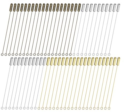 M METERXITY 60-Pack Spilli A Fermaglio, 2.8 Spilli Con Occhiello In Rame E Estremità A Tappo Per Abbigliamento Fai Da Te/Accessori/Cravatte/cappello/Sciarpe Dritti [Argento/Oro/Bronzo]