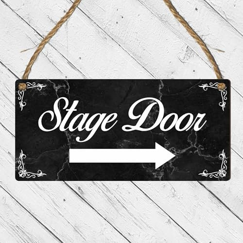 Elegant Stage Door Sign – Vintage Black Marble Theatre Direction Plaque – Hanging Backstage Entry Sign – Professional Performance Venue & Dressing Room Decor (Small: 19 cm (H) × 9 cm (W))