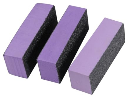 3 Pcs Three Sided Nail Sanding Block Purple for Natural Nails | Sturdy Sandpaper Sponge, DIY Own Nail and Salon Usage, Soft-touching Finish for Finger Care