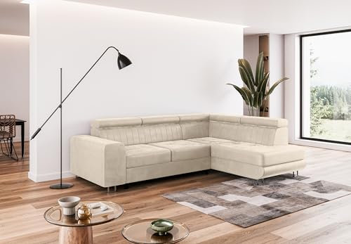 Ecksofa mit Schlaffunktion NOLA L-Form, Sofa Couch mit Bettkasten, Eckcouch, Schlafsofa für Wohnzimmer, Big Sofa Couch mit Schlaffunktion (Beige, Ottomane Rechts)