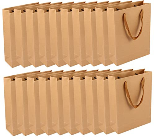 Ipetboom 20stücke Kraftpapier Tragetaschen Wiederverwendbare Papiertüten Für Shopping Und Praktische Handtaschen Im Minimalistischen Design