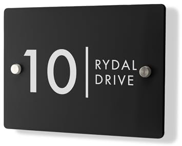 Personalised House Number Plaque 210mm x 148mm Matt Black Address House Sign Door Number Plate Contemporary Modern Printed Address Signage With Hidden Fixings Waterproof & Scratch-Resistant