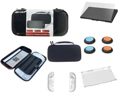 LiLiTok Travel Case for Nintendo Switch 2 Console 2025 Portable Carrying Case + Crystal PC Cover Sleeve +Screen Protector Film + Thumb Grips Caps Set for Switch 2 NS2 Game