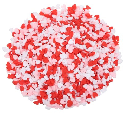 sourcing map Fake Sprinkles, 100G Love Heart Resin Fake Candy Sugar Faux Sprinkles Polymer Clay Slices for Nail Art DIY Crafts Cake Dessert Phone Case Shaker Card Filler, White/Red/Pink
