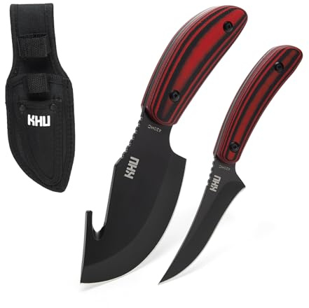 KHU 2pcs 420HC Acier Couteau à lame fixe Couteau de Survie Avec étui Camping Bushcraft - G10 poignée, Outdoor Couteau de cuisine randonnée Accessoires - 33A