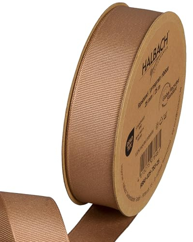 Halbach Recycling-Ripsband, 25 mm x 25 m, mokka | Geschenkband aus 100% recyceltem Polyester, Öko-Tex 100 zertifiziert, waschbar, wetterfest perfekt als Schleifenband geeignet