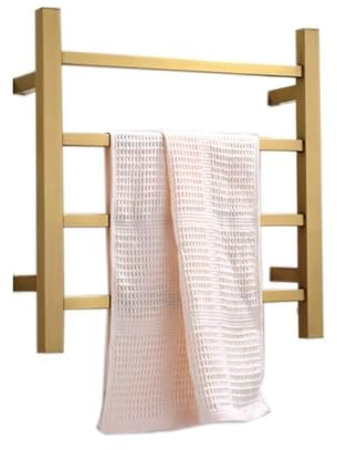 OWOHYG Scaldasalviette Elettrico, Color Oro Spazzolato, con 4 Barre quadrate, in Acciaio Inox 304, Montaggio a Parete
