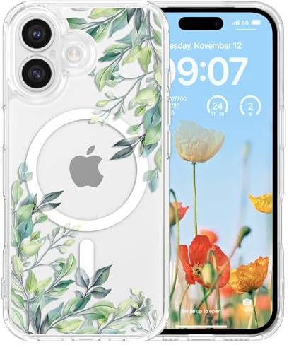 RALEAVO für iPhone 17 Magnetisch Hülle Niedlich Blumen, Blatt | Für iPhone 17 Kompatibel mit MagSafe Hülle, Stark Magnetisch Fester Hard-PC Klar Hülle Stoßfest Schutzhülle