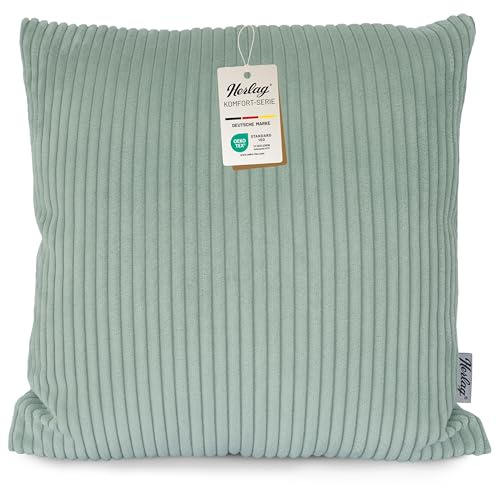 Herlag Dekokissen Ella 40x40cm Cord – Sofakissen mit Füllung und Bezug, dekoratives Kordkissen, Oeko-Tex 100 Zertifiziert, Kissenhülle waschbar bis 40°C, Salbei