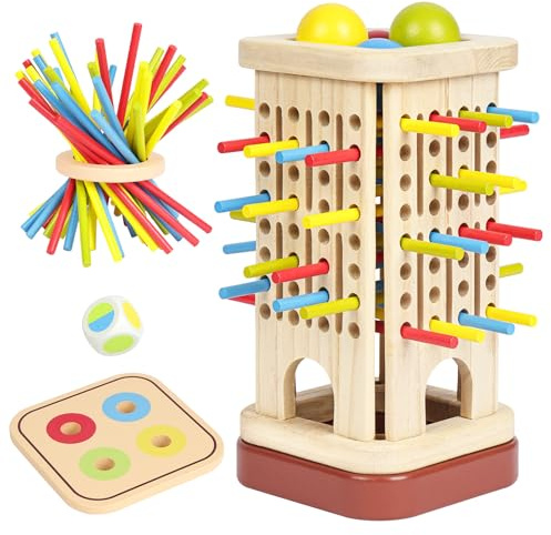 Ainiv Wooden Board Game, Montessori Educational Toys with 32 Colorful Wooden Sticks and Dice, Math Educational Toy, Family Fun Ball Dropping Game, Fine Motor Skills Toy for 3 4 5 6 Years Old Boy Girl
