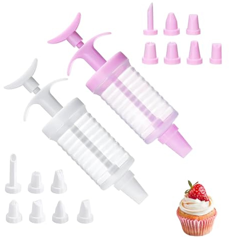 2-Pack Cake Decorating Kit with 16 Nozzles, Icing Piping Set for Baking, Dessert Decorator Tools in White and Pink