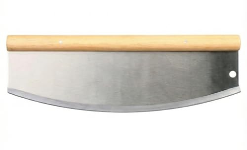 14-Inch Stainless Steel Professional Pizza Rocker Knife, Wood Handle Blade Cutter with Comfort Cover, Commercial Grade Pizza Slicer