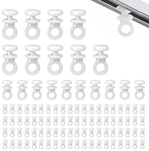 Whispern Cloud 100PCS Curtain Track Gliders, 8.9mm Head White Plastic Curtain Rail Sliders, Smooth Silent Curtain Hooks for Window Door Shower Caravan Ceiling Tracks