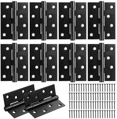 Woobroo 10 Pcs Black Door Hinges - 4 Inch Stainless Steel Ball Bearing Hinges Heavy Duty with Screws for Internal External Wooden Doors