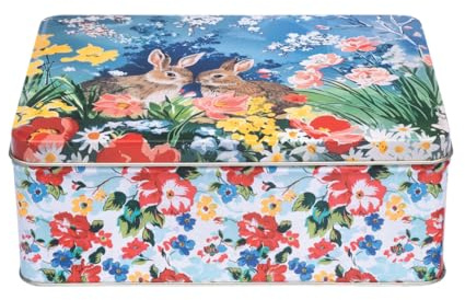 Elite tins Vintage Spring Bunny Design Rectangular Easter Storage Tin