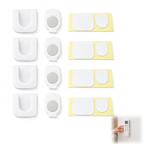 4 Piezas Soporte Mando Pared para TV, Soporte Magnético para Mando TV, Aire Acondicionado, Ventilador y Dispositivos Pequeños, Instalación Sin Taladro, Adhesivo Fuerte, Ideal Hogar Oficina