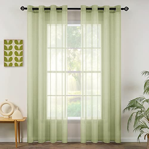 MIULEE 2er Set Sheer Voile Vorhang mit Ösen Transparente Gardine aus Voile Polyester Ösenschal Transparent Wohnzimmer Luftig Dekoschal für Schlafzimmer 140 X 225 cm (B x H), Grün