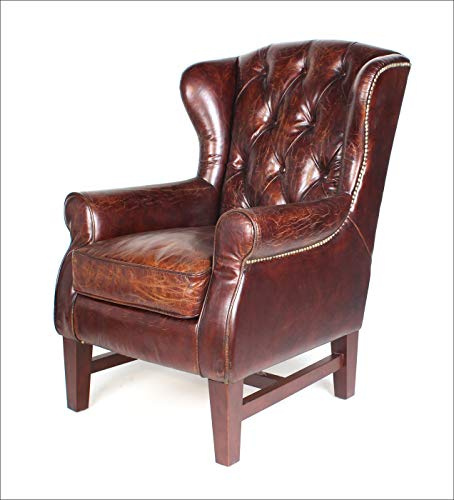Phoenixarts Sessel Chesterfield Ledersessel Vintage Design Ohrensessel Leder ClubSessel (Braun 446)