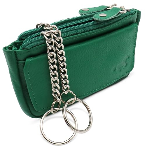 Safekeepers Safekeeper Schlüsseletui Leder - Klein Schlüsseltasche mit Reißverschluss Damen und Herren, Mini Schlüsselmäppchen für Autoschlüssel - Grün