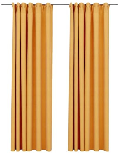 vidaXL 2X Vorhang Verdunkelung mit Haken Verdunkelungsvorhang Kräuselband Thermo Gardine Blickdicht Vorhänge Leinenoptik Gelb 140x245cm