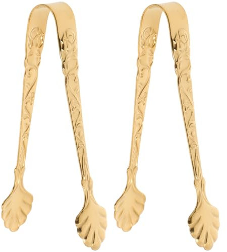 Hemoton 2Pcs Ice Tongs Sugar Tongs Vintage Stainless Steel Mini Serving Appetizers Tongs Clips Clamp with Embossed Pattern for Party Coffee Tea Wine Bar Ice Buffet Kitchen