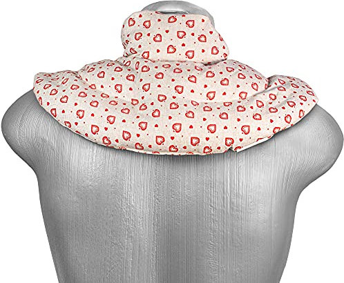 Cojín cervical de calor con cuello - corazón campestre - Almohada térmica con huesos de cerezas. Cojín de nuca. Saco térmico de semillas