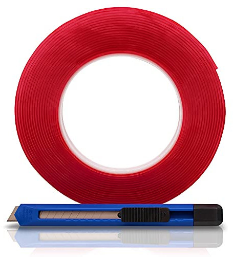 Dichtlippe 6m selbstklebend aus Silikon im Set mit Cuttermesser geeignet für Kaminplatten, Glasbodenplatten, Ofenplatten, Bodenplatten und Kaminofenplatten transparent klar