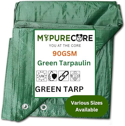 MYPURECORE YOU AT THE CORE Green Heavy Duty Tarpaulin, 4m x 5m / 13ft x 16ft Premium Quality Cover, Tarp Sheet Car, Home Use, Protective Waterproof Cover UV Rays, Dust, Rain, Snow. Set by MYPURECORE