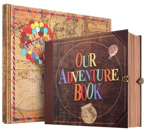 Our Adventure Book Scrapbook, Photo Album with 146 Retro Pages, Embossed Words Hard Cover Travel Scrapbook, Up Memory Book For Anniversary Wedding Holiday Gifts, 8.9 * 7.7 In