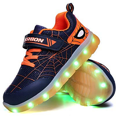 WDRHC LED sommarskor lätta andningsbara vattentäta under 7 färger USB-laddning lysande blinkande sneakers med ljus bästa presenterna för pojkar flickor julfödelsedag, Blå, 31 EU