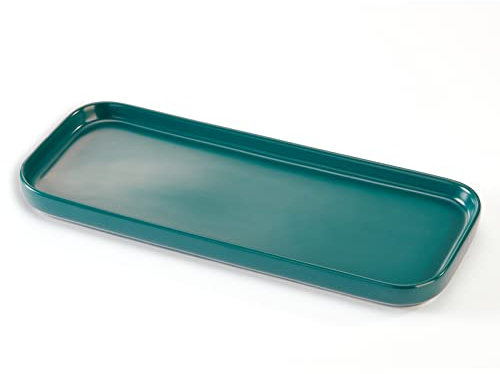 Ceramic Bathroom Tray,Kitchen Sink Organizer Tray,Cosmetics Holder (Blackish Green)