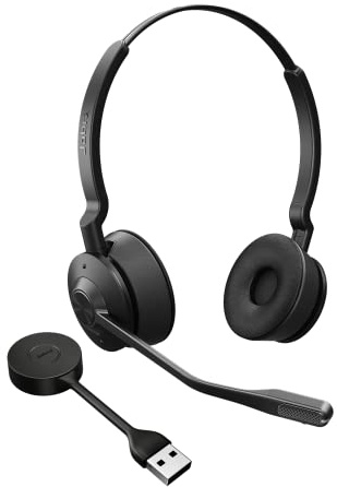 Jabra Engage 55 Schnurloses Stereo-Headset mit Link 400 USB-A DECT-Adapter - Mikrofon mit Geräuschunterdrückung, umfangreiche Reichweite - Für Google Meet und Zoom Zertifiziert - Schwarz