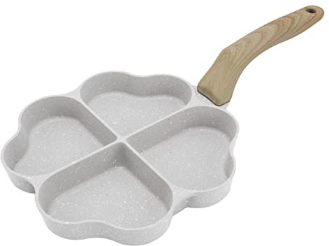 Poêle à Frire Antiadhésive 4 Tasses, Poêle à œufs Frits, Poêle à Frire Antiadhésive En Forme De Cœur 4 Tasses Poêle à Crêpes Chauffante Uniforme Avec Poignée Pour la Cuisine(blanche)