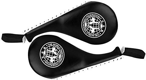 BORDSTRACT Taekwondo Kick Pads, Paquete De 2 De Cuero PU Y Acolchado De Esponja De Alta Densidad Kickboxing Striking Pad, Equipo De Entrenamiento Para Karate, TKD, Artes Marciales, Dojo(Black)