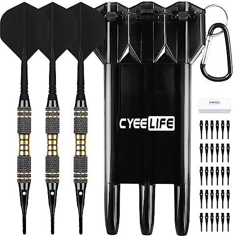 CyeeLife Dartpfeile mit Kunststoffspitze, Dart Pfeile Set, 3 Stück Dartpfeile Plastik für Elektronische Dartscheibe mit 30pcs Softdart Spitzen und Aufbewahrungsbox,18 Gramm Profi Softdarts dartpfeil