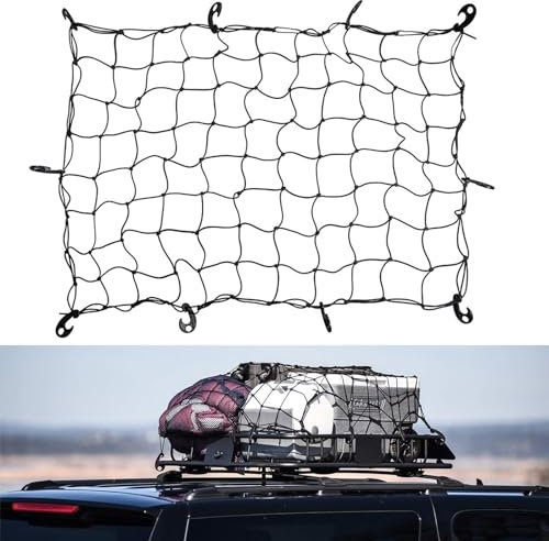 NINGYER 1 red de equipaje para coche, 120 x 90 cm, red elástica para equipaje con 10 ganchos, para la mayoría de modelos de coche, red de seguridad de carga (negro)