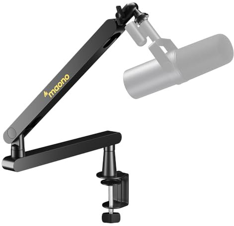 MAONO Bras micro BA92 Noir - Bras micro low profile avec passe-câbles intégré pour bureau organisé, pince de bureau incluse, réglable 360° - Idéal podcast, streaming et télétravail