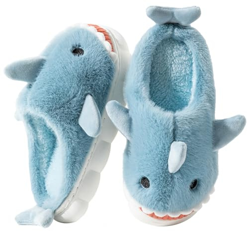 Fadezar Chausson Femme Requin/Vache Pantoufle Homme Hiver Doublure Antidérapant Fourrure Chausson Maison Mémoire Mousse Slippers Bleu Ciel EU 41-42 (42-43)