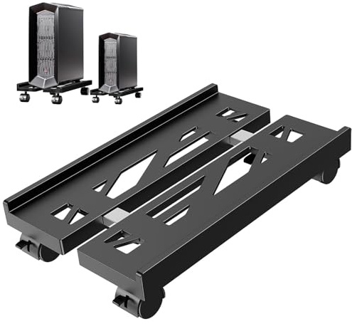 Hmseng Adjustable Pc Stand for Floor,Computer Tower Stand with 4 Rolling Caster Wheels, Mobile CPU Stand for Floor Carpet Gaming PC Case-Black