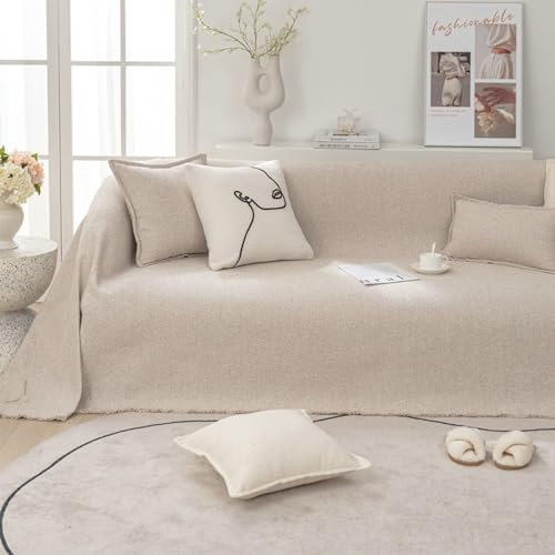 Ayoiow Sofabezug Elastisch Couchbezug Khakifarbe Sofahusse 2Sitzer Polyester Einfarbig