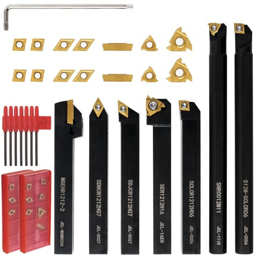 Lathe Tools, Metal Lathe Tools Holders with Indexable Carbide Turning Insert, Carbide Lathe Tools for Turning Grooving Threading Boring, 21 Pieces