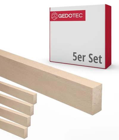 Gedotec Holzleisten zum Basteln und Bauen aus Buche - 95 cm | 5 Stück 20x40x950 mm | BASIC | Kantholz für DIY & Möbelbau – Buchenholzleisten unbehandelt & astfrei