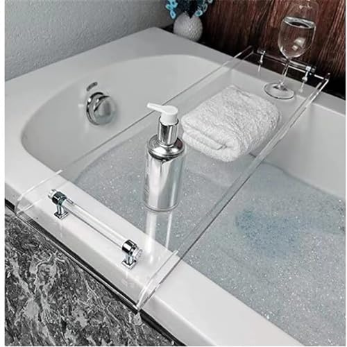 UCK-KIT Luxury Bathtub Caddy Tray, Acrylic Bath Tray for Tub with Handle, Shower Gift for Women Fits Most Tubs,Silver