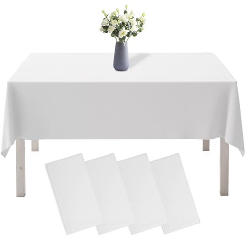 Weisse Tischdecke, 4 Stück Tischdecke Weiß, Rechteckige Weiß Tischdecke, Wasserdicht Geburtstag Tischdecken, Tischdecke für Hochzeit, Rechteckig Tischtuch für Gastronomie, Feste, Party, Hochzeiten