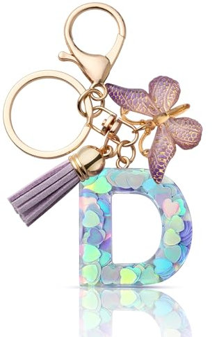 CHUQING Portachiavi con lettera ragazza portachiavi iniziale regalo donna portachiavi farfalla viola, Lilla, S