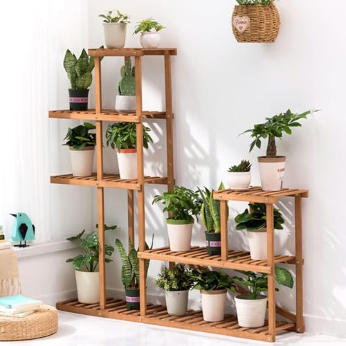 HHCTEBEC PflanzenstäNder FüR Drinnen Und DraußEn, BlumenstäNder Aus Holz, Pflanzenregal, Blumentopf-Organizer, Regal FüR Terrasse, Garten, Ecke, Balkon, Wohnzimmer,E