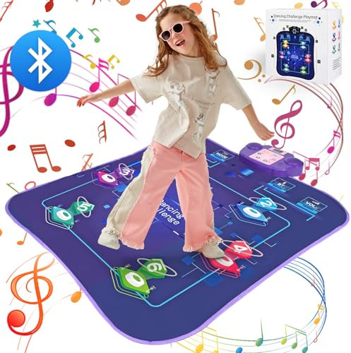 ZWOOS Tanzmatte für Kinder ab 3 4 5 6 7 8 9 10 11 12 Jahre- Integrierter Musik mit Bluetooth, 5 Herausforderung Modi Kindertanzmatten mit 6 LED Leuchten, für Mädchen Weihnachten und Geburtstage