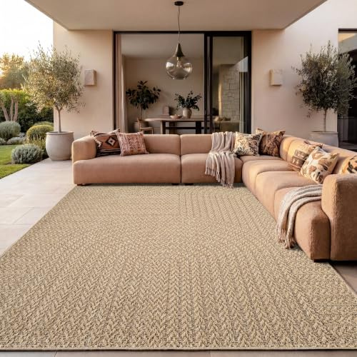 Paco Home Matta I Jute-Look För Inomhus- Och Utomhusbruk - Natur & Svart, Robust & Stilren, Perfekt För Uteplats & Vardagsrum, Storlek:200x290 cm, Färg:Beige 5