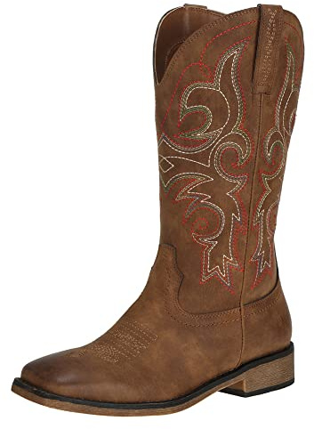 J's.o.l.e Botas vaqueras para mujer, punta cuadrada occidental, media pantorrilla, botas vaqueras para mujer, Brown, 42 EU