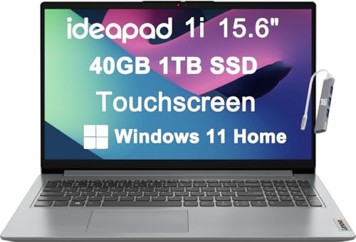 Lenovo IdeaPad Ordinateur portable à écran tactile FHD 15,6 (40 Go de RAM, 1 To SSD, Intel 6-Core i3-1215U (> i5-1135G7)), cadre étroit, webcam, autonomie de 10 heures, Wi-Fi 6, concentrateur IST,